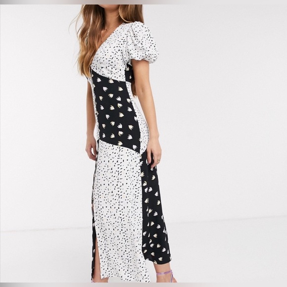 Rahi SZ S Black/White Confetti Patchwork Puff Sleeve Maxi Dress - Picture 5 of 10